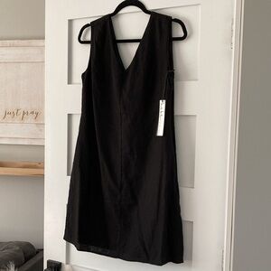 Nicole Miller Black Linen Sleeveless Dress V Neck Phone Pockets! Women’s Small